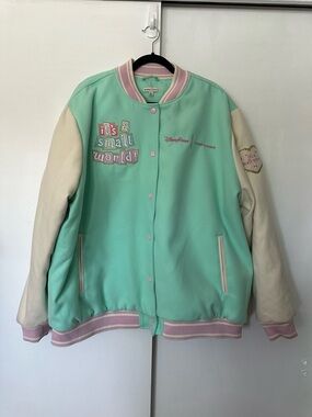Disney x Stoney Clover "It's a Small World" Mint & Cream Varsity Jacket New 2x